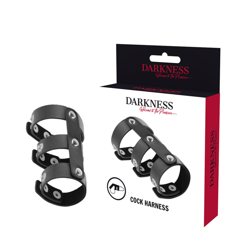 Imagen que nos facilita DARKNESS BONDAGE de su producto erótico DARKNESS - ANILLO DOBLE PENE Y TESTÍCULOS AJUSTABLE LEATHER para nuestra categoría "JUGUETES BIENESTAR |Juguetes para Hombres|Accesorios para el pene|Anillos Pene|Anillos sin vibración".