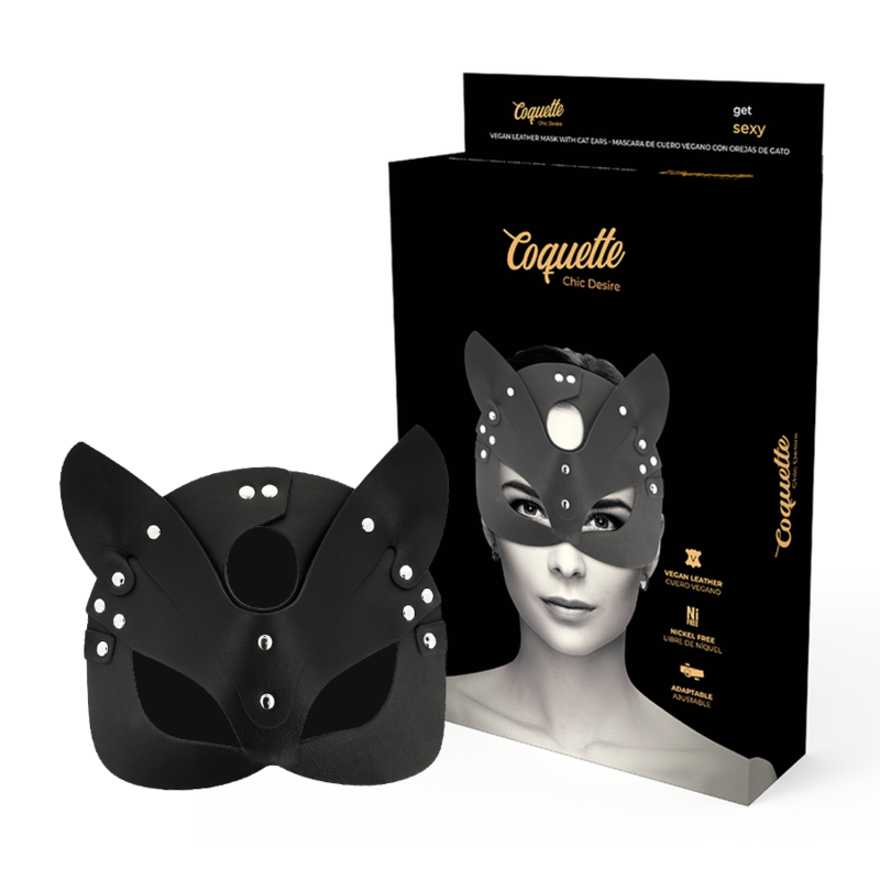 Imagen que nos facilita COQUETTE ACCESSORIES de su producto erótico COQUETTE CHIC DESIRE - MASCARA CUERO VEGANO CON OREJAS DE GATO para nuestra categoría "BDSM & BONDAGE |Bondage|Máscaras".