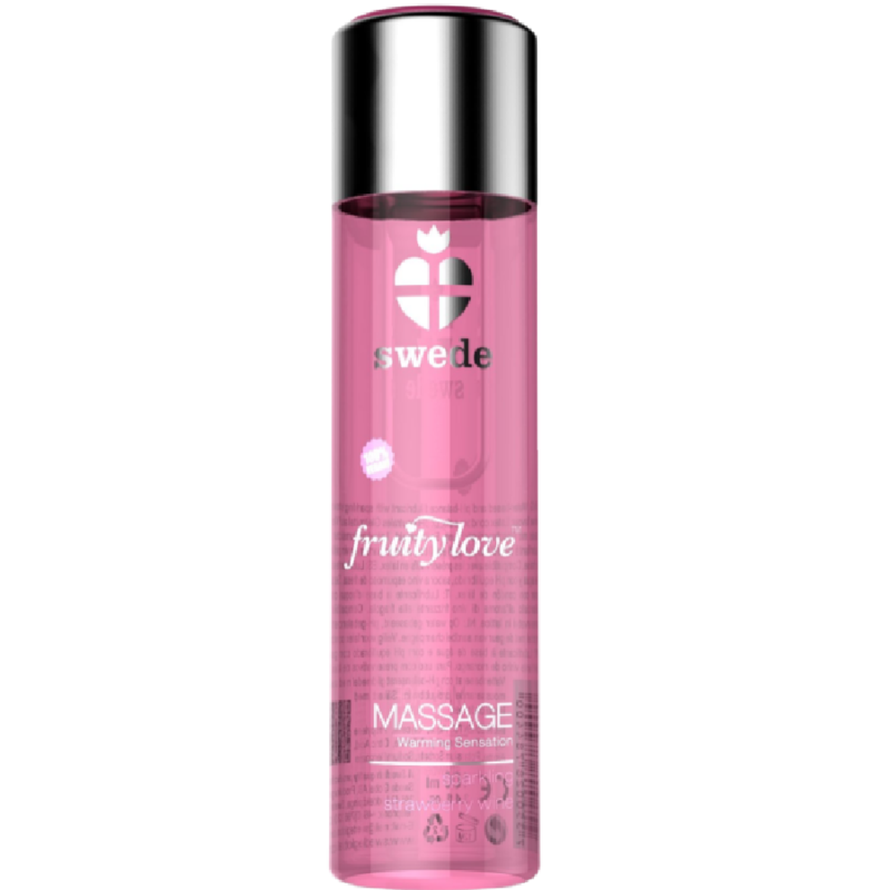 Imagen que nos facilita SWEDE de su producto erótico SWEDE - FRUITY LOVE ACEITE EFECTO CALOR FRESAS CON CHAMPAGNE 120 ML para nuestra categoría "DROGUERÍA |Para Masajes|Con efecto calor".