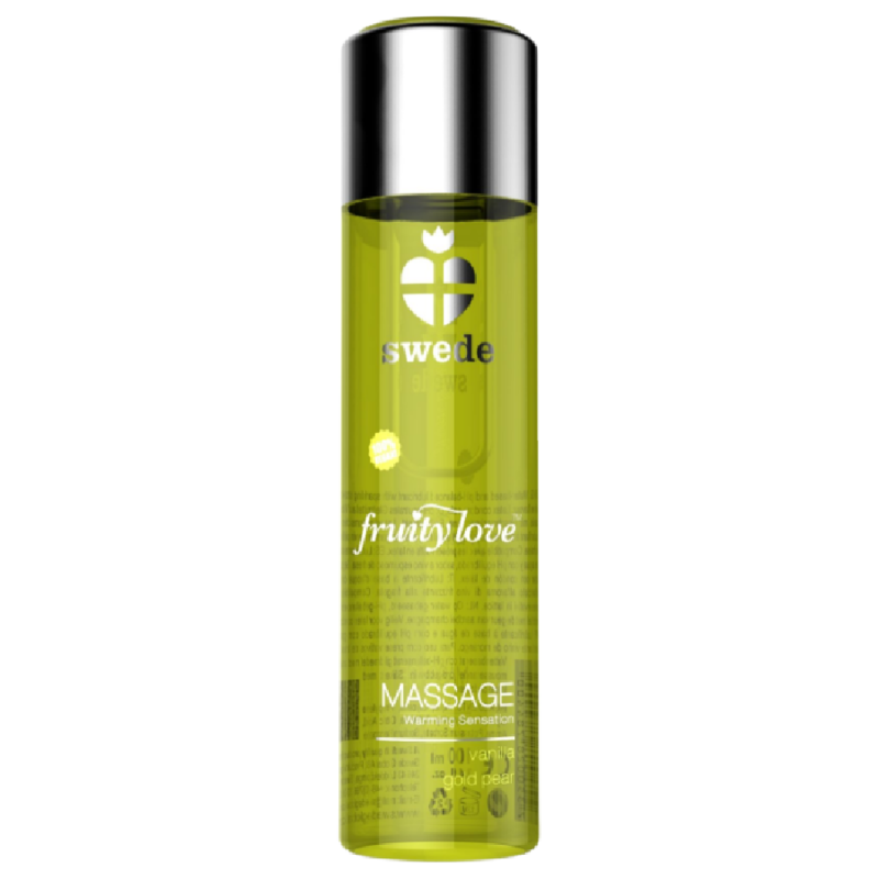 Imagen que nos facilita SWEDE de su producto erótico SWEDE - FRUITY LOVE ACEITE EFECTO CALOR VAINILLA Y PERA 120 ML para nuestra categoría "DROGUERÍA |Para Masajes|Con efecto calor".