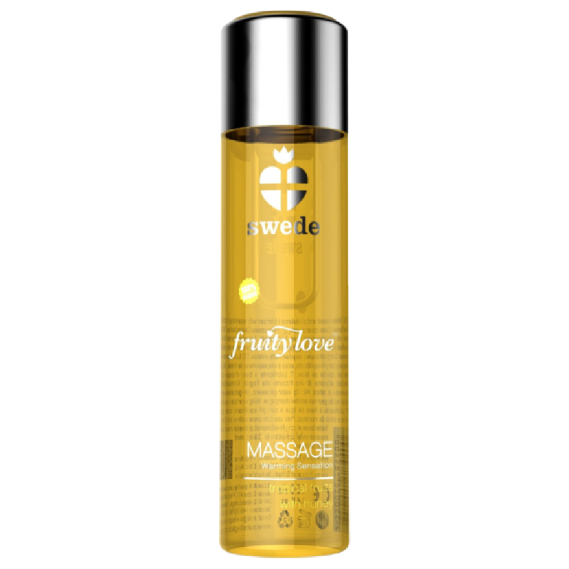 Imagen que nos facilita SWEDE de su producto erótico SWEDE - FRUITY LOVE ACEITE EFECTO CALOR FRUTAS TROPICALES Y MIEL 120 ML para nuestra categoría "DROGUERÍA |Para Masajes|Con efecto calor".