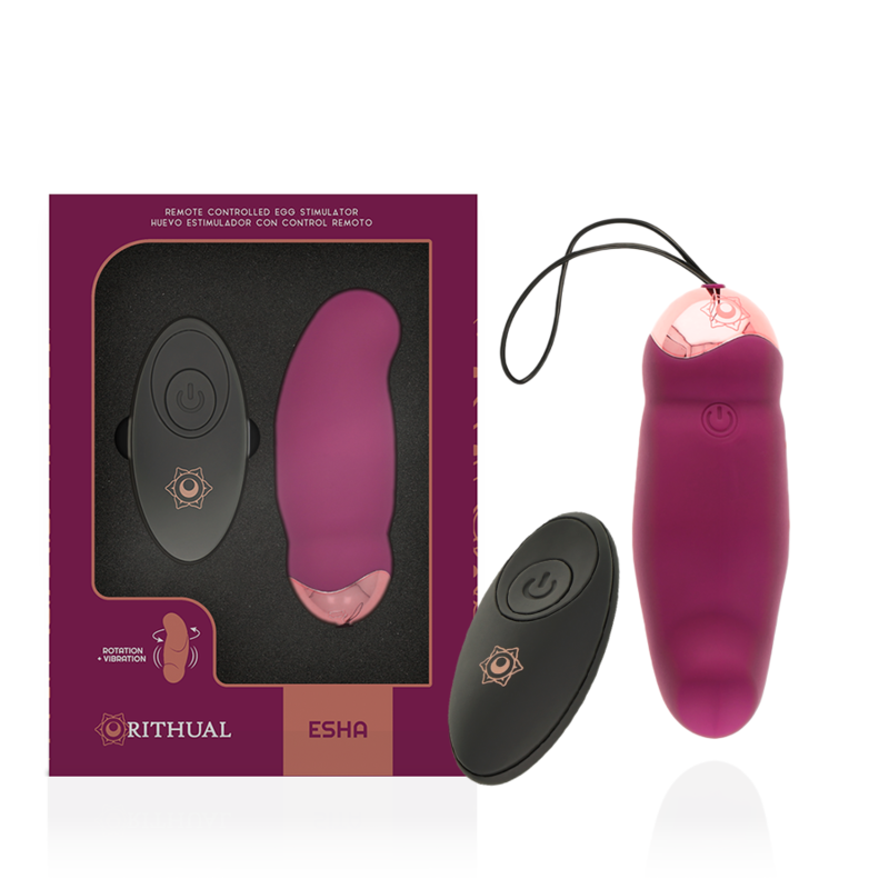 Imagen que nos facilita RITHUAL de su producto erótico RITHUAL - ESHA HUEVO CONTROL REMOTO SISTEMA ROTACIÓN + VIBRACIÓN para nuestra categoría "JUGUETES BIENESTAR |Vibradores|Vibradores control remoto".