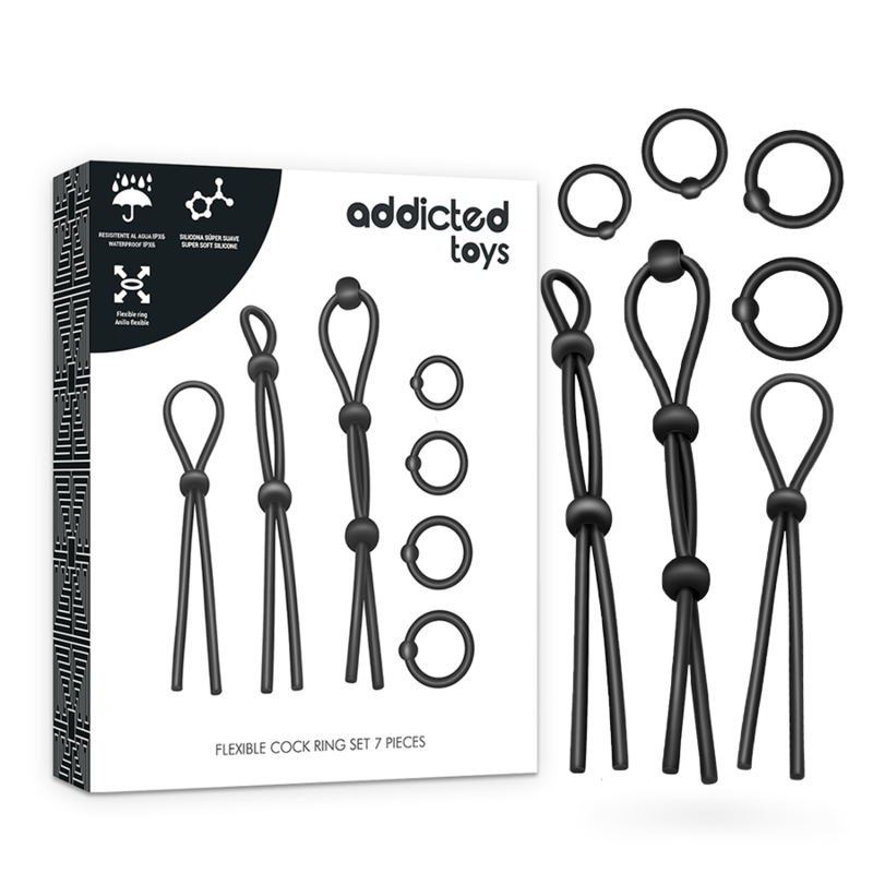 Imagen que nos facilita ADDICTED TOYS de su producto erótico ADDICTED TOYS - KIT DE 7 ANILLAS SILICONA FLEXIBLE para nuestra categoría "JUGUETES BIENESTAR |Juguetes para Hombres|Accesorios para el pene|Anillos Pene|Anillos sin vibración".