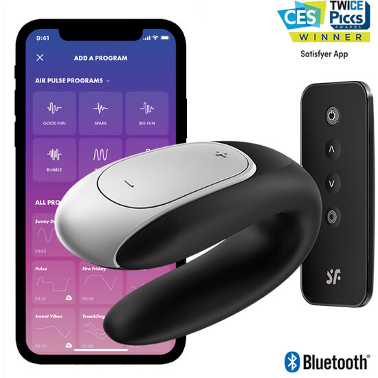 Imagen que nos facilita SATISFYER CONNECT de su producto erótico SATISFYER - DOUBLE FUN PARTNER VIBRADOR NEGRO para nuestra categoría "JUGUETES BIENESTAR |Vibradores|Vibradores control remoto".