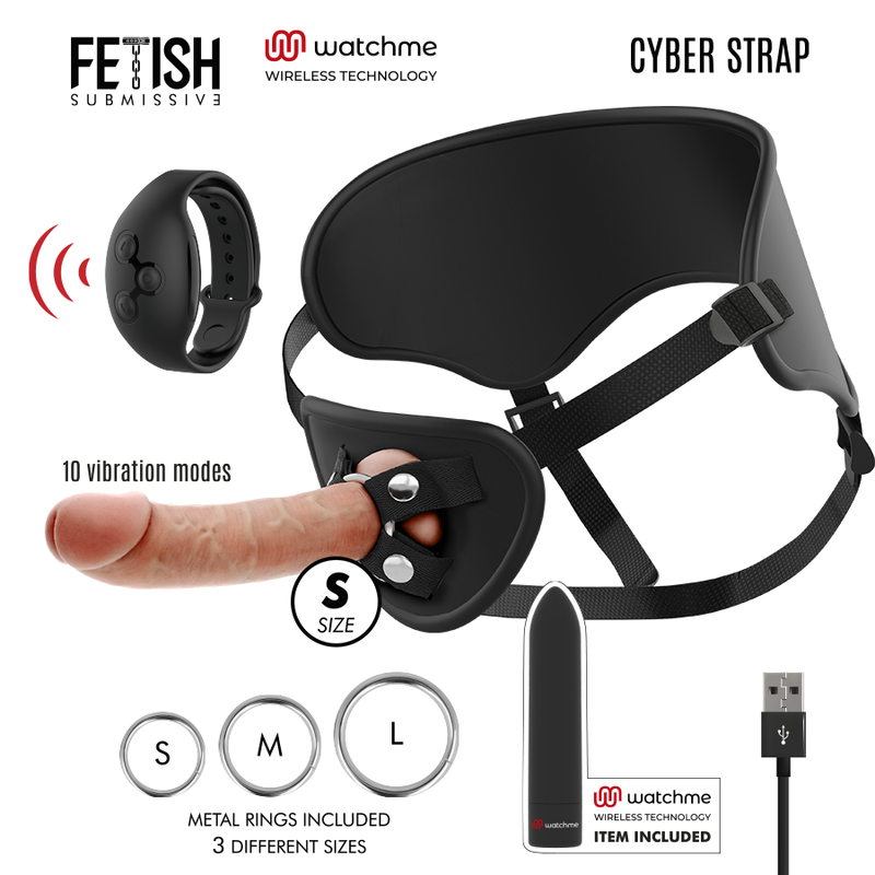 Imagen que nos facilita FETISH SUBMISSIVE de su producto erótico FETISH SUBMISSIVE CYBER STRAP - ARNÉS CON DILDO Y BALA CONTROL REMOTO TECNOLOGÍA WATCHME S para nuestra categoría "JUGUETES BIENESTAR |Vibradores|Vibradores control remoto".