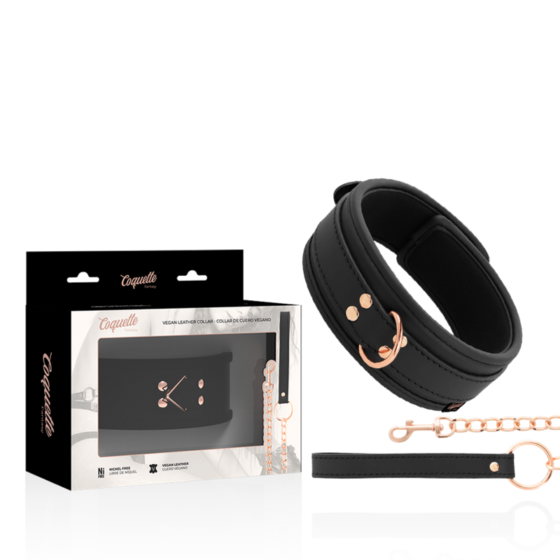 Imagen que nos facilita COQUETTE FANTASY de su producto erótico COQUETTE CHIC DESIRE - FANTASY COLLAR CUERO VEGANO CON CORREA Y FORRO DE NEOPRENO para nuestra categoría "BDSM & BONDAGE |Bondage|Collares".