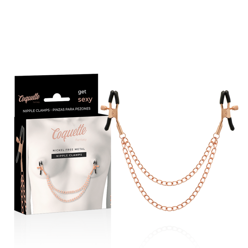 Imagen que nos facilita COQUETTE FANTASY de su producto erótico COQUETTE CHIC DESIRE - FANTASY PINZAS METALICAS PEZONES CON CADENA para nuestra categoría "BDSM & BONDAGE |Artículos BDSM|Pinzas Pezones BDSM".