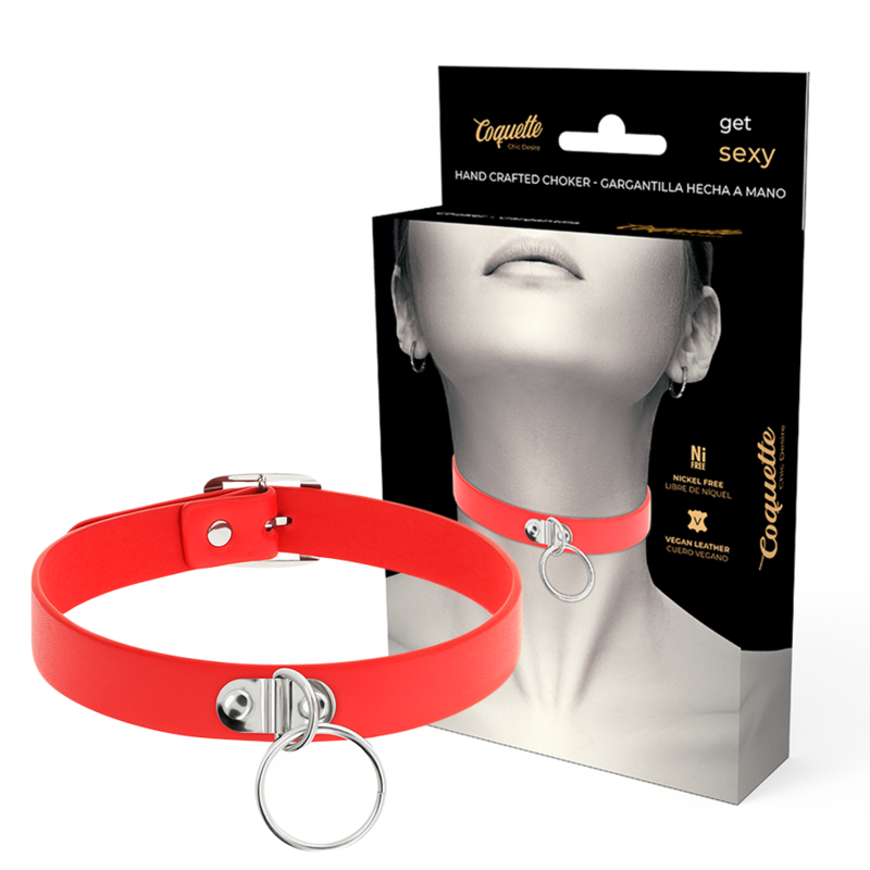 Imagen que nos facilita COQUETTE ACCESSORIES de su producto erótico COQUETTE CHIC DESIRE - COLLAR CUERO VEGANO ROJO ACCESORIO WOMAN FETISH para nuestra categoría "BDSM & BONDAGE |Bondage|Collares".