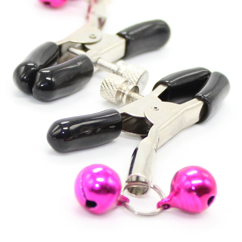 Imagen que nos facilita OHMAMA FETISH de su producto erótico OHMAMA FETISH - PINZAS PEZONES CON CASCABEL ROSA para nuestra categoría "BDSM & BONDAGE |Artículos BDSM|Pinzas Pezones BDSM".