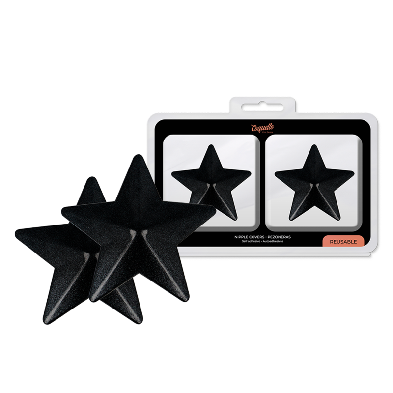 Imagen que nos facilita COQUETTE ACCESSORIES de su producto erótico COQUETTE CHIC DESIRE - CUBRE PEZONES METAL ESTRELLAS NEGRAS para nuestra categoría "MODA & LENCERÍA|Lencería Mujer|Accesorios|Pezoneras".