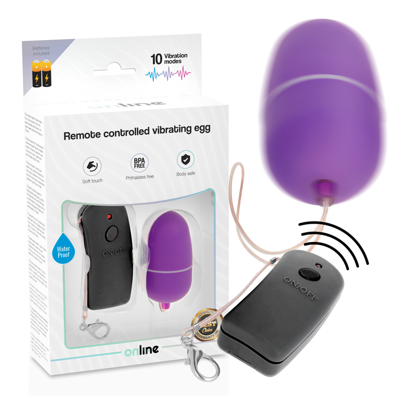 Imagen que nos facilita ONLINE de su producto erótico ONLINE - HUEVO VIBRADOR CON MANDO CONTROL REMOTO LILA para nuestra categoría "JUGUETES BIENESTAR |Vibradores|Vibradores control remoto".