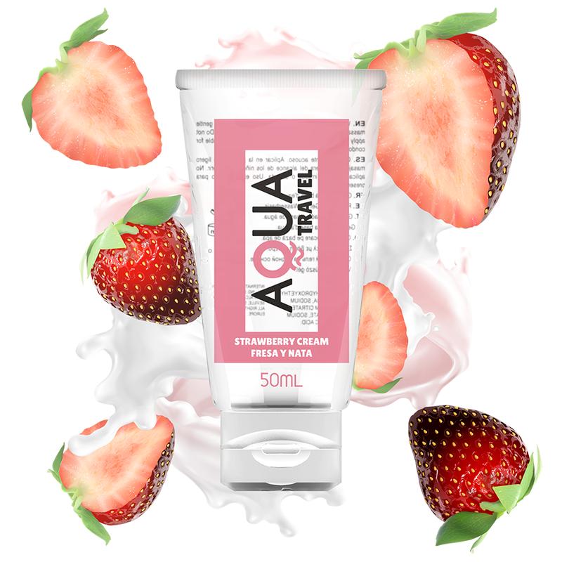 Imagen que nos facilita AQUA TRAVEL de su producto erótico AQUA TRAVEL - LUBRICANTE BASE AGUA SABOR FRESA Y NATA - 50 ML para nuestra categoría "DROGUERÍA |Lubricantes|Con deliciosos Sabores".