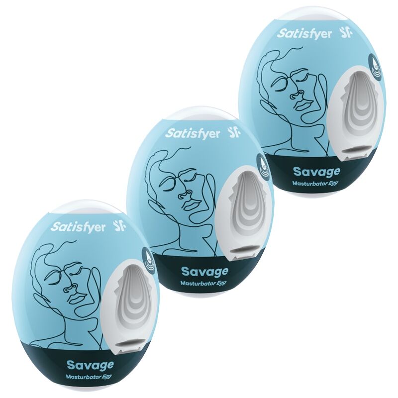 Imagen que nos facilita SATISFYER EGGS de su producto erótico SATISFYER - 3 HUEVOS MASTURBADORES SAVAGE para nuestra categoría "JUGUETES BIENESTAR |Kits juguetes sexuales".