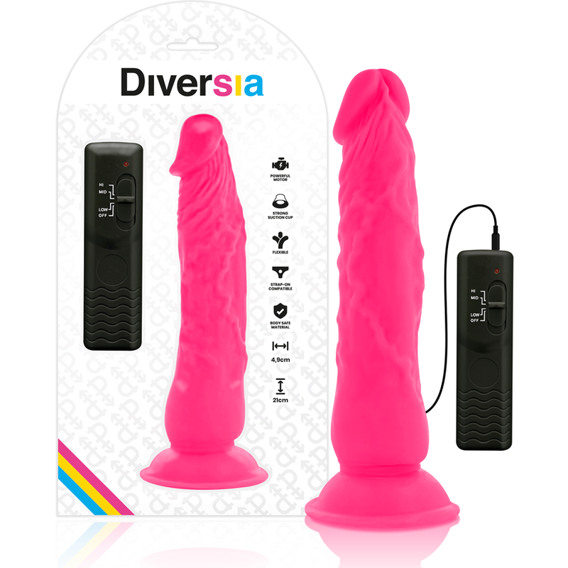 Imagen que nos facilita DIVERSIA de su producto erótico DIVERSIA - DILDO REALÍSTICO FLEXIBLE CON VIBRACIÓN ROSA 21 CM -O- 4.9 CM para nuestra categoría "JUGUETES BIENESTAR |Dildos sin Vibración|Dildos para Arneses".