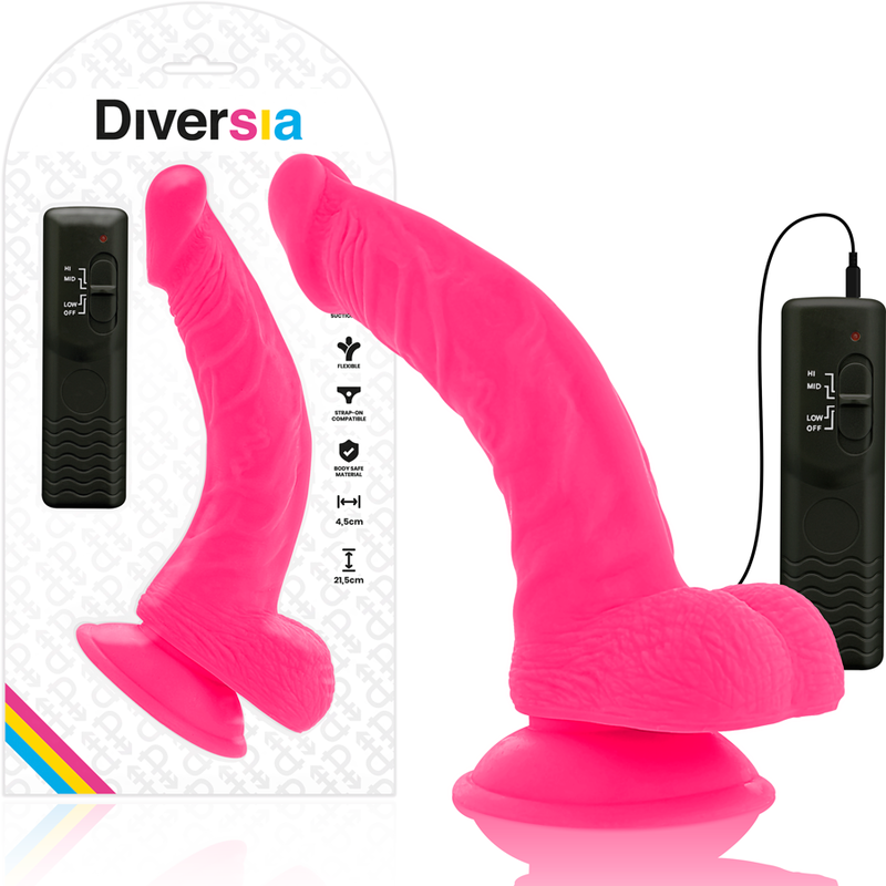 Imagen que nos facilita DIVERSIA de su producto erótico DIVERSIA - DILDO REALÍSTICO FLEXIBLE CON VIBRACIÓN ROSA 21.5 CM -O- 4.5 CM para nuestra categoría "JUGUETES BIENESTAR |Dildos sin Vibración|Dildos Punto G".