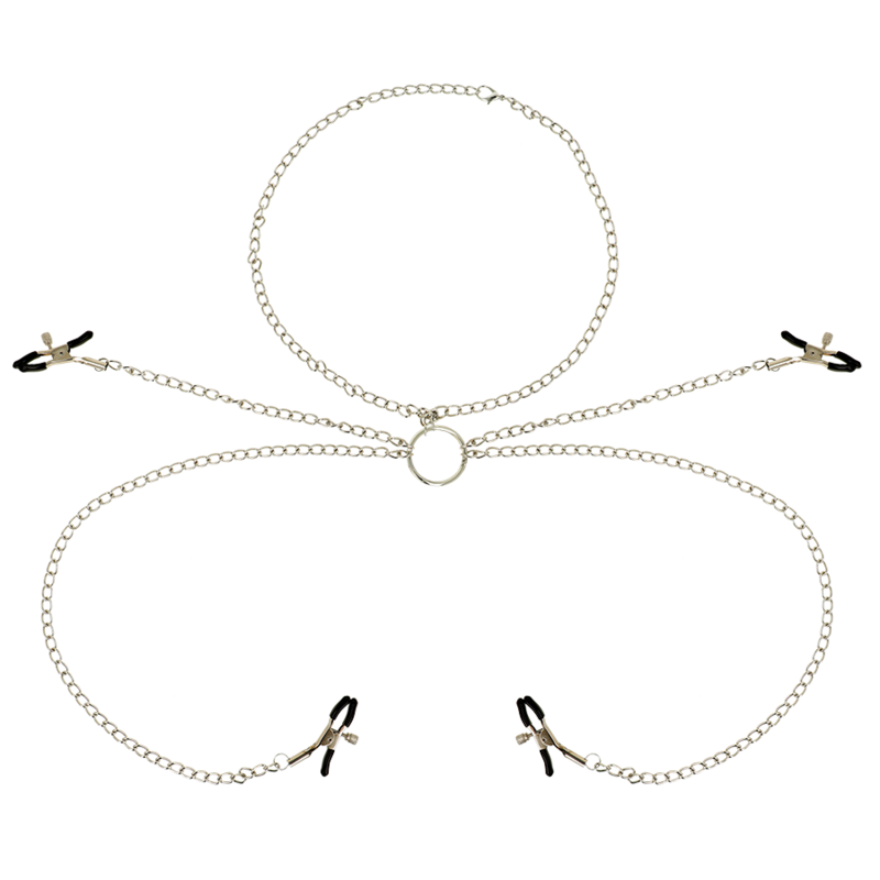 Imagen que nos facilita OHMAMA FETISH de su producto erótico OHMAMA FETISH - 4 PINZAS PEZONES CON COLLAR DE CADENAS para nuestra categoría "BDSM & BONDAGE |Artículos BDSM|Pinzas Pezones BDSM".