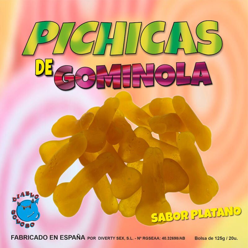 Imagen que nos facilita DIABLO GOLOSO de su producto erótico DIABLO GOLOSO - PICHITAS DE GOMINOLA PLATANO para nuestra categoría "ARTÍCULOS VARIOS|Dulces|Golosinas Divertidas".