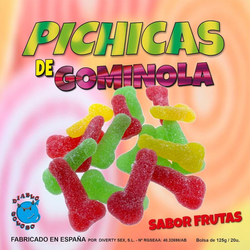 Imagen que nos facilita DIABLO GOLOSO de su producto erótico DIABLO GOLOSO - PICHITAS DE GOMINOLA FRUTAS CON AZUCAR para nuestra categoría "ARTÍCULOS VARIOS|Dulces|Golosinas Divertidas".