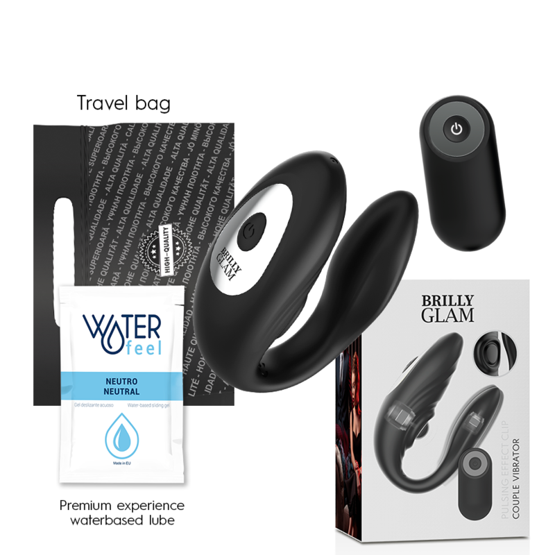 Imagen que nos facilita BRILLY GLAM de su producto erótico BRILLY GLAM- COUPLE PULSING & VIBRATING CONTROL REMOTO para nuestra categoría "JUGUETES BIENESTAR |Vibradores|Vibradores control remoto".