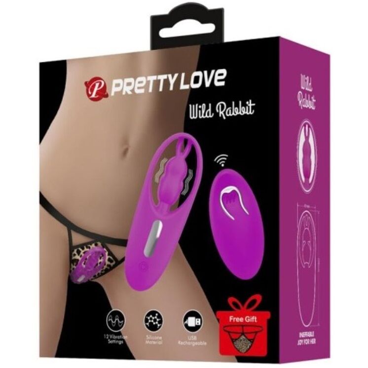 Imagen que nos facilita PRETTY LOVE SMART de su producto erótico PRETTY LOVE - WILD RABBIT ESTIMULADOR PARA BRAGUITA CON CONTROL REMOTO LILA para nuestra categoría "JUGUETES BIENESTAR |Vibradores|Vibradores control remoto".
