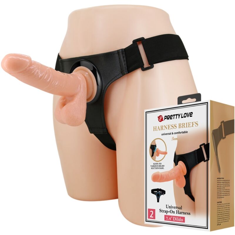 Imagen que nos facilita PRETTY LOVE de su producto erótico PRETTY LOVE - HARNESS BRIEFS ARNÉS UNIVERSAL CON DILDO TOM 20 CM NATURAL para nuestra categoría "JUGUETES BIENESTAR |Arneses|Arneses sin Vibración".