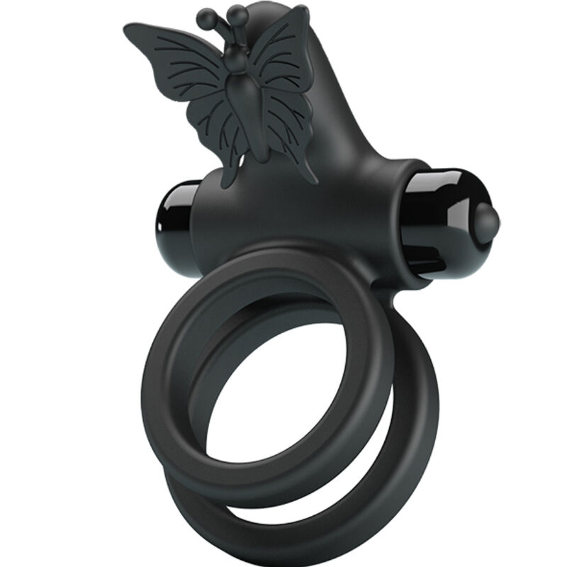Imagen que nos facilita PRETTY LOVE MALE de su producto erótico PRETTY LOVE - DOBLE ANILLO VIBRADOR CON ESTIMULADOR NEGRO para nuestra categoría "JUGUETES BIENESTAR |Juguetes para Hombres|Accesorios para el pene|Anillos Pene|Anillos con Vibración".
