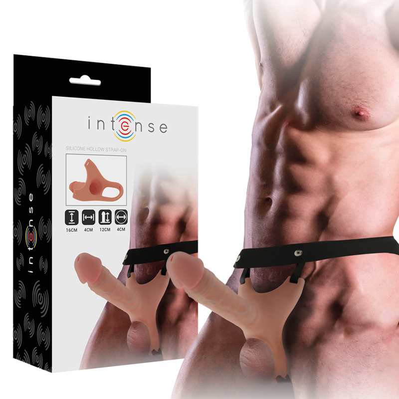 Imagen que nos facilita INTENSE COUPLES TOYS de su producto erótico INTENSE - ARNÉS HUECO CON DILDO SILICONA 16 X 3.5 CM para nuestra categoría "JUGUETES BIENESTAR |Juguetes para Hombres|Accesorios para el pene|Extensor pene con Arnés".