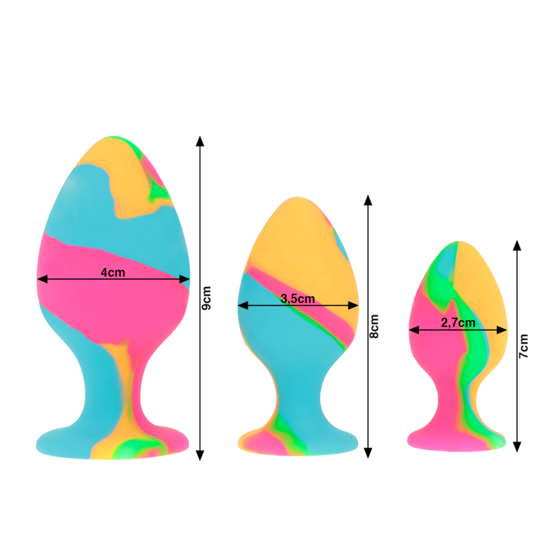 Imagen que nos facilita INTENSE ANAL TOYS de su producto erótico INTENSE - SET PLUG SILICONA MULTICOLOR para nuestra categoría "JUGUETES BIENESTAR |Anal|Plugs Anales".