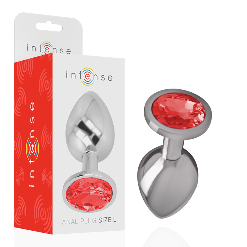 Imagen que nos facilita INTENSE ANAL TOYS de su producto erótico INTENSE - PLUG ANAL METAL ALUMINIO CON CRISTAL ROJO TALLA L para nuestra categoría "JUGUETES BIENESTAR |Anal|Plugs Anales".