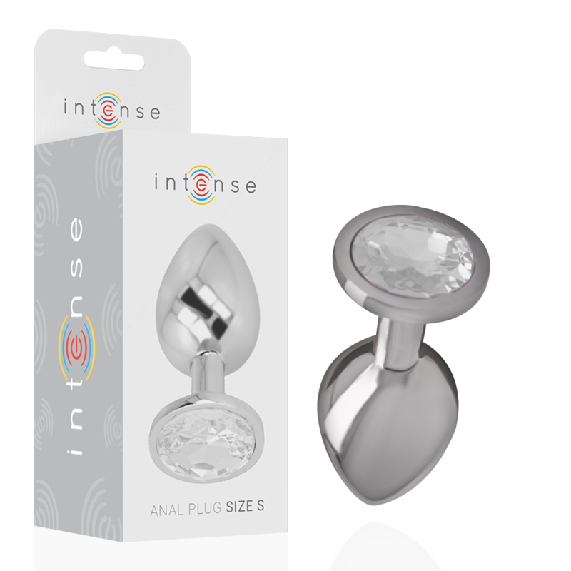 Imagen que nos facilita INTENSE ANAL TOYS de su producto erótico INTENSE - PLUG ANAL METAL ALUMINIO CON CRISTAL PLATA TALLA S para nuestra categoría "JUGUETES BIENESTAR |Anal|Plugs Anales".