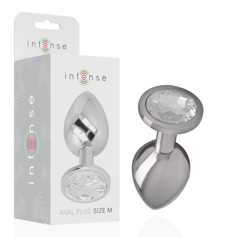 Imagen que nos facilita INTENSE ANAL TOYS de su producto erótico INTENSE - PLUG ANAL METAL ALUMINIO CON CRISTAL PLATA TALLA M para nuestra categoría "JUGUETES BIENESTAR |Anal|Plugs Anales".