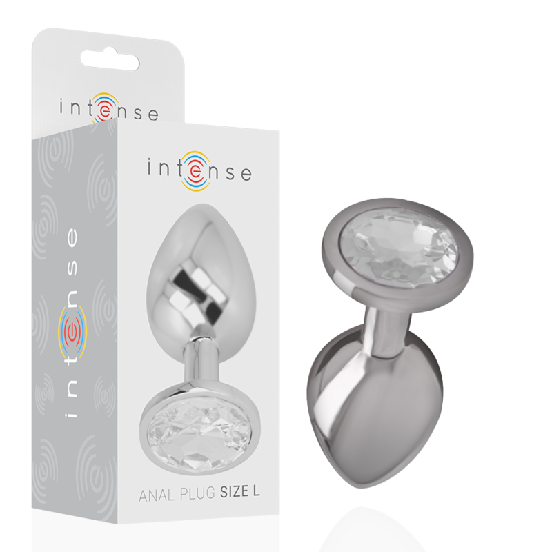 Imagen que nos facilita INTENSE ANAL TOYS de su producto erótico INTENSE - PLUG ANAL METAL ALUMINIO CON CRISTAL PLATA TALLA L para nuestra categoría "JUGUETES BIENESTAR |Anal|Plugs Anales".