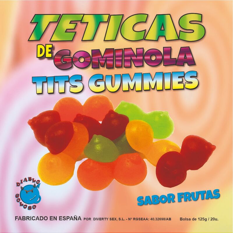 Imagen que nos facilita DIABLO GOLOSO de su producto erótico DIABLO GOLOSO - TETICAS DE GOMINOLA SURTIDAS BRILLO para nuestra categoría "ARTÍCULOS VARIOS|Dulces|Golosinas Divertidas".