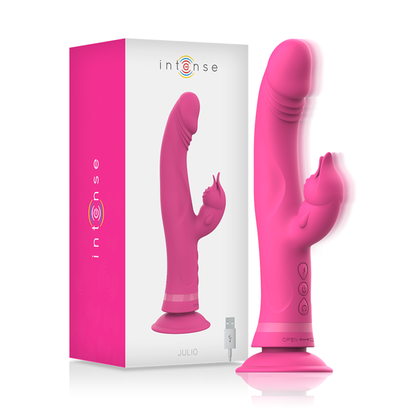 Imagen que nos facilita INTENSE FUN de su producto erótico INTENSE - JULIO VIBRADOR RABBIT SILICONA ROSA para nuestra categoría "JUGUETES BIENESTAR |Vibradores|Vibradores Rabbit".