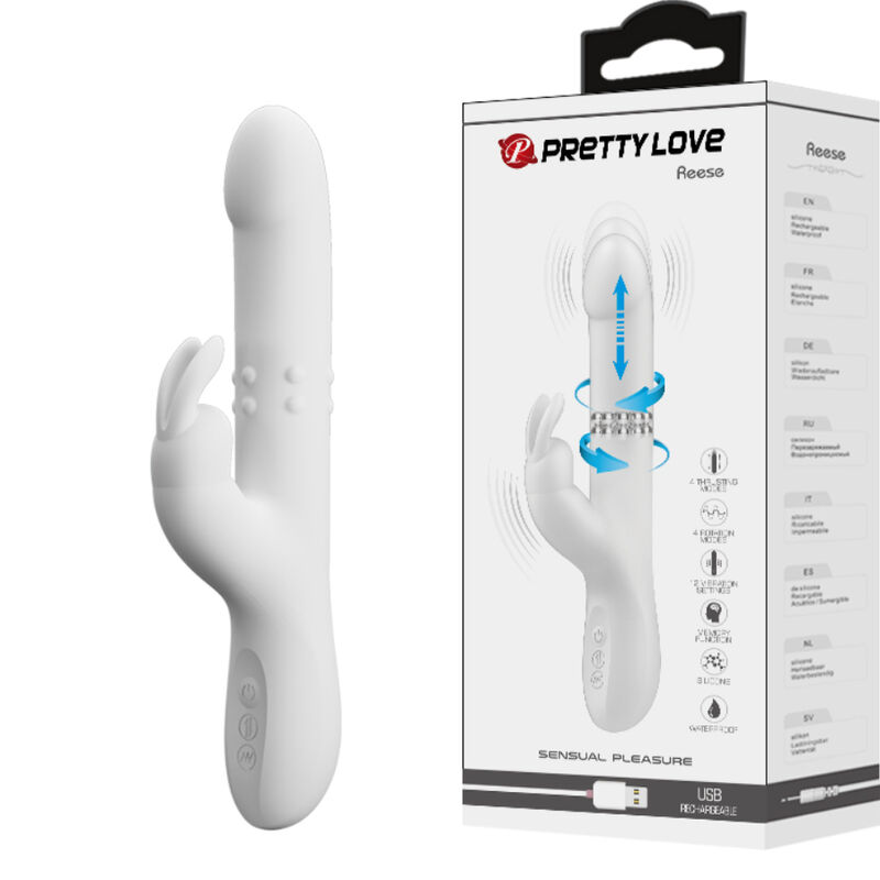 Imagen que nos facilita PRETTY LOVE de su producto erótico PRETTY LOVE - REESE VIBRADOR CON ROTACIÓN PLATEADO para nuestra categoría "JUGUETES BIENESTAR |Vibradores|Rotadores y vibradores".
