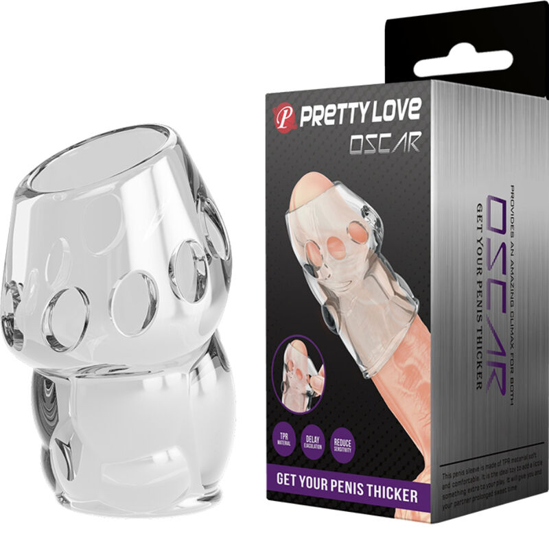 Imagen que nos facilita PRETTY LOVE MALE de su producto erótico PRETTY LOVE - OSCAR ENGROSADOR PENE TRANSPARENTE para nuestra categoría "JUGUETES BIENESTAR |Juguetes para Hombres|Accesorios para el pene|Fundas Pene sin extensión".