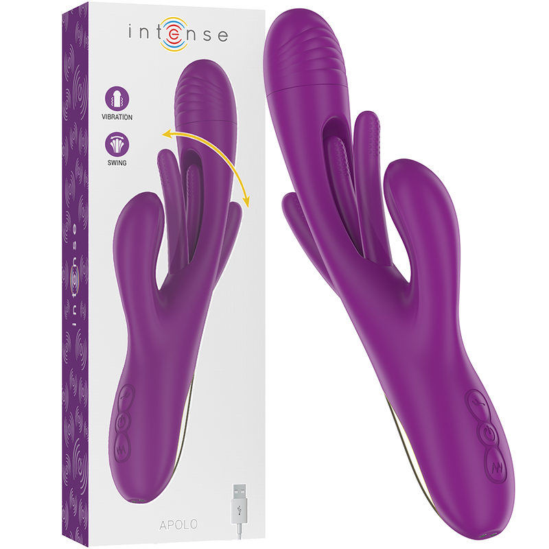 Imagen que nos facilita INTENSE FUN de su producto erótico INTENSE - APOLO VIBRADOR MULTIFUNCIÓN RECARGABLE 7 VIBRACIONES CON LENGUA OSCILANTE MORADO para nuestra categoría "JUGUETES BIENESTAR |Vibradores|Vibradores HI-TECH".