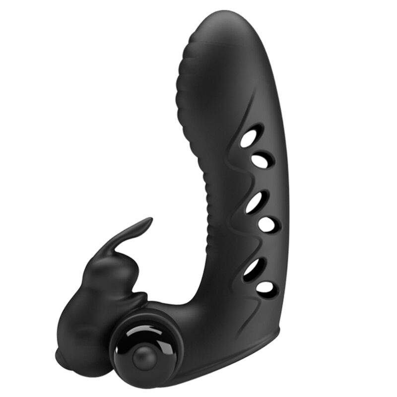 Imagen que nos facilita PRETTY LOVE MALE de su producto erótico PRETTY LOVE - VANCE FUNDA DEDO VIBRADOR CONEJO NEGRO para nuestra categoría "JUGUETES BIENESTAR |Juguetes para Hombres|Accesorios para el pene|Fundas Pene sin extensión".
