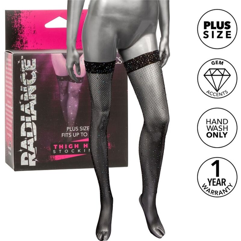 Imagen que nos facilita CALEXOTICS de su producto erótico CALEXOTICS - RADIANCE MEDIAS HASTA EL MUSLO PEDRERÍA TALLA GRANDE para nuestra categoría "MODA & LENCERÍA|Lencería Mujer|Lencería Sexy|Medias".