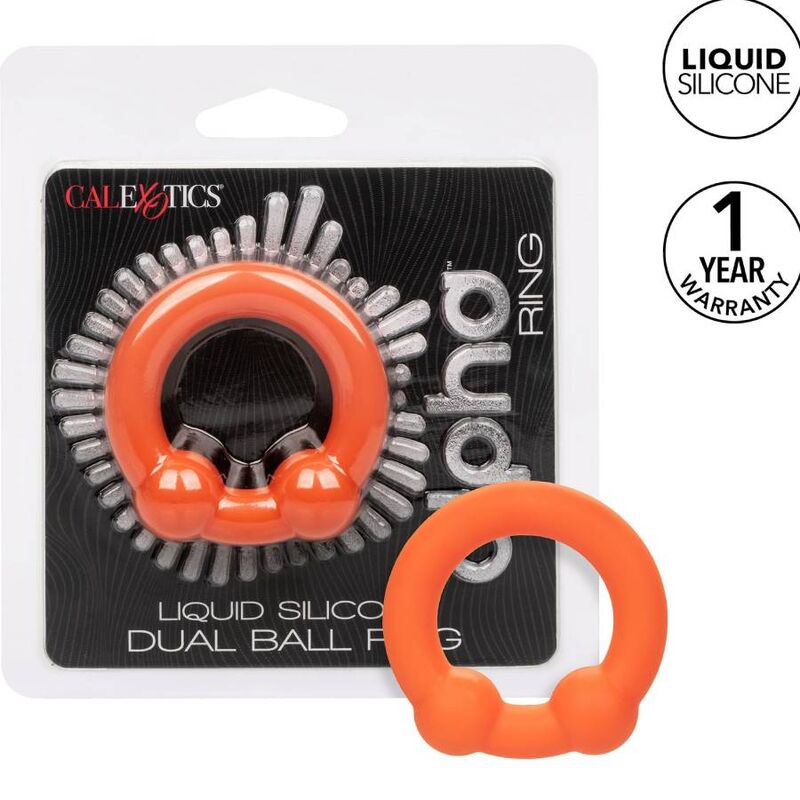 Imagen que nos facilita CALEXOTICS de su producto erótico CALEXOTICS - ALPHA ANILLO DOBLE BOLA NARANJA para nuestra categoría "JUGUETES BIENESTAR |Juguetes para Hombres|Accesorios para el pene|Anillos Pene|Anillos sin vibración".