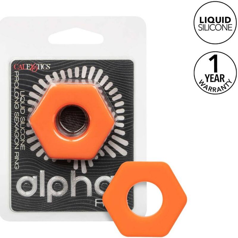 Imagen que nos facilita CALEXOTICS de su producto erótico CALEXOTICS - ALPHA ANILLO PROLONG SEXGONO NARANJA para nuestra categoría "JUGUETES BIENESTAR |Juguetes para Hombres|Accesorios para el pene|Anillos Pene|Anillos sin vibración".
