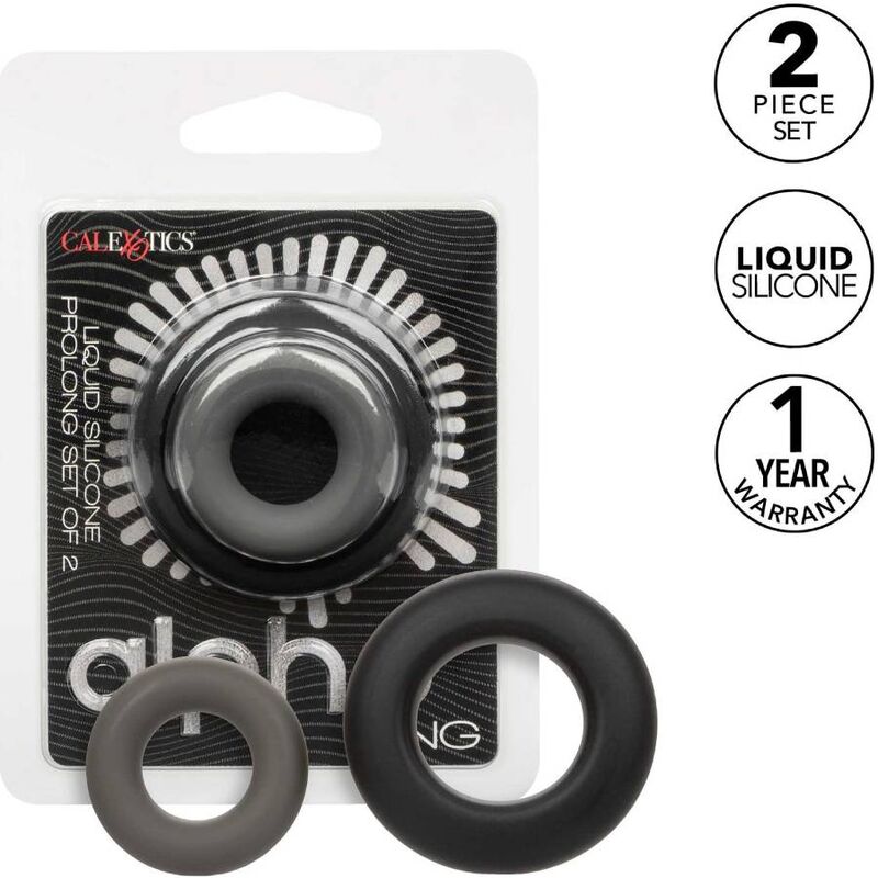 Imagen que nos facilita CALEXOTICS de su producto erótico CALEXOTICS - ALPHA SET DE 2 ANILLOS PROLONG GRIS para nuestra categoría "JUGUETES BIENESTAR |Juguetes para Hombres|Accesorios para el pene|Anillos Pene|Anillos sin vibración".