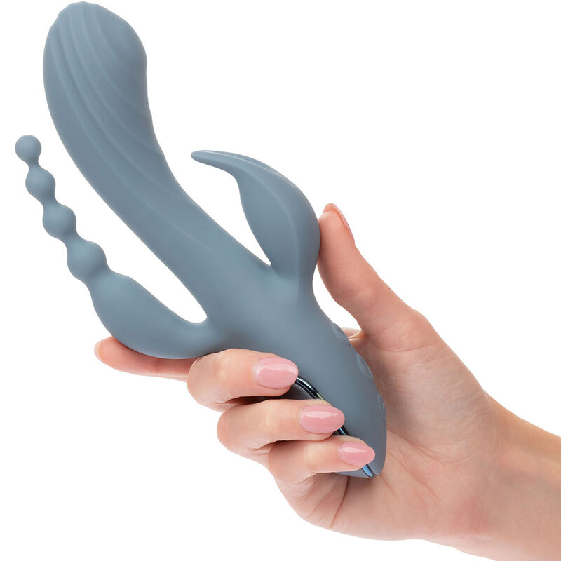 Imagen que nos facilita CALEXOTICS de su producto erótico CALEXOTICS - VIBRADOR TRIPLE ÉXTASIS GRIS para nuestra categoría "JUGUETES BIENESTAR |Vibradores|Vibradores Rabbit".