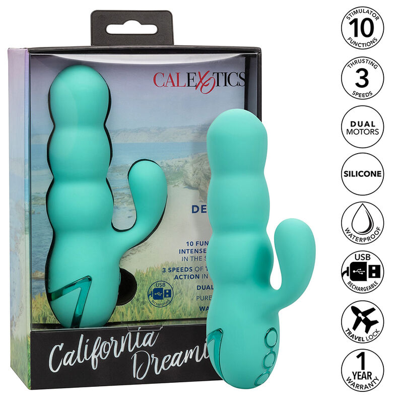 Imagen que nos facilita CALEXOTICS de su producto erótico CALEXOTICS - DEL MAR DIVA VIBRADOR RABBIT VERDE AGUA BY CALIFORNIA DREAMING para nuestra categoría "JUGUETES BIENESTAR |Vibradores|Vibradores Rabbit".