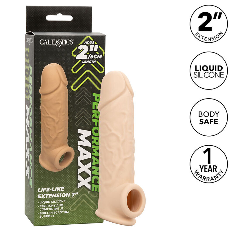 Imagen que nos facilita CALEXOTICS de su producto erótico CALEXOTICS - PERFORMANCE MAXX EXTENSIÓN REALISTA 7 PIEL CLARO para nuestra categoría "JUGUETES BIENESTAR |Juguetes para Hombres|Accesorios para el pene|Fundas Pene con Extensión".
