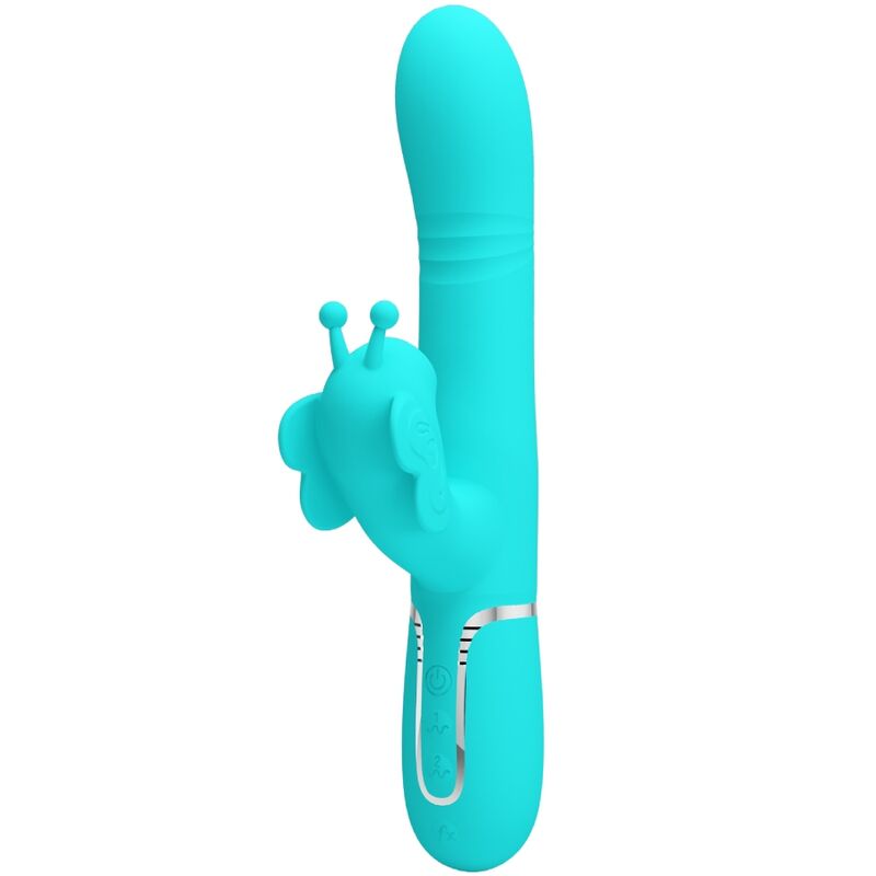 Imagen que nos facilita PRETTY LOVE FLIRTATION de su producto erótico PRETTY LOVE - VIBRADOR RABBIT MULTIFUNCIÓN 4 EN 1 MARIPOSA VERDE AGUA para nuestra categoría "JUGUETES BIENESTAR |Vibradores|Vibradores Rabbit".