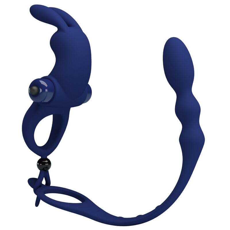 Imagen que nos facilita PRETTY LOVE MALE de su producto erótico PRETTY LOVE - AYAD ANILLO VIBRADOR RABBIT CON PLUG AZUL para nuestra categoría "JUGUETES BIENESTAR |Juguetes para Hombres|Accesorios para el pene|Anillos Pene|Anillos con Plug".