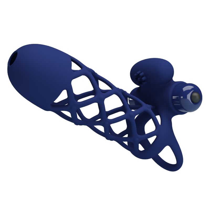 Imagen que nos facilita PRETTY LOVE MALE de su producto erótico PRETTY LOVE - GIANN ANILLO VIBRADOR CON FUNDA DE SILICONA AZUL para nuestra categoría "JUGUETES BIENESTAR |Juguetes para Hombres|Accesorios para el pene|Fundas Pene sin extensión".