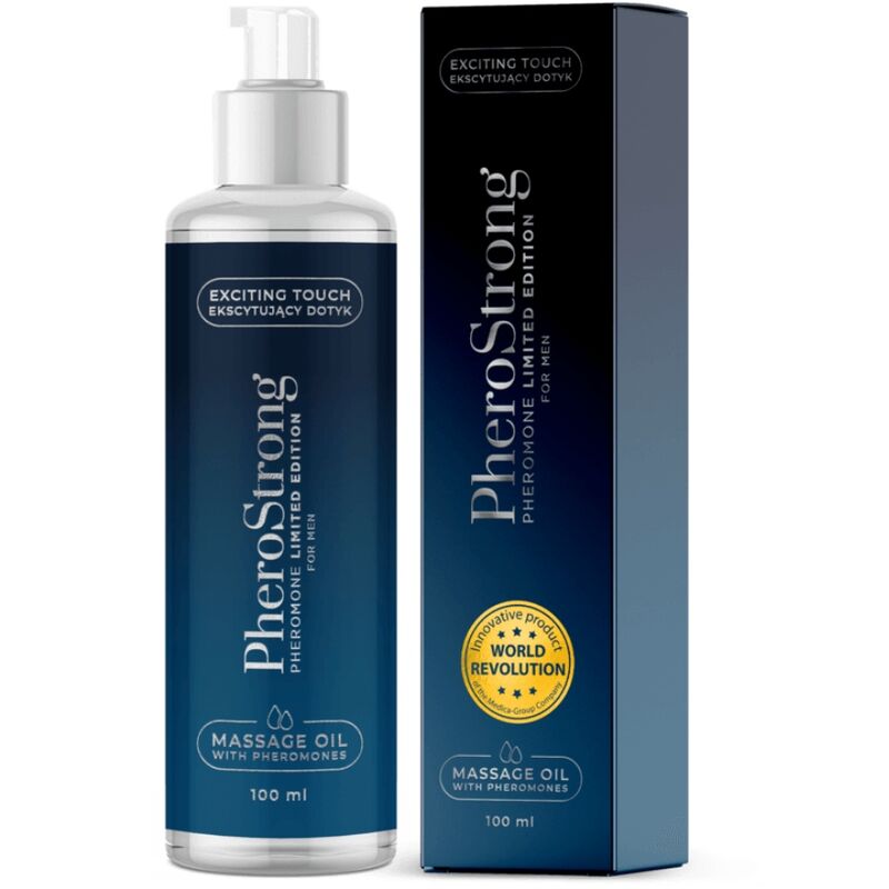 Imagen que nos facilita PHEROSTRONG de su producto erótico PHEROSTRONG - ACEITE DE MASAJE LIMITED EDITION PARA HOMBRE 100 ML para nuestra categoría "DROGUERÍA |Para Masajes|Aceites con Sabores".
