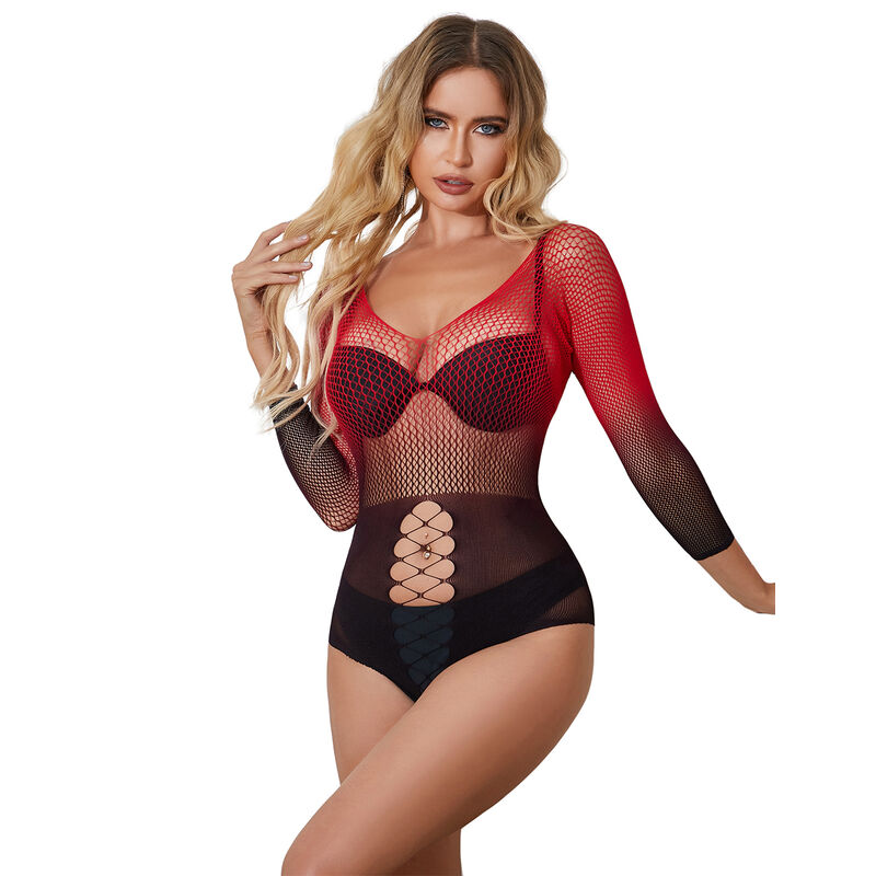 Imagen que nos facilita SUBBLIME DRESSES de su producto erótico SUBBLIME - 952259 VESTIDO DE REJILLA ELÁSTICO MANGA LARGA DEGRADADO ROJO Y NEGRO TALLA ÚNICA para nuestra categoría "MODA & LENCERÍA|Lencería Mujer|Lencería Picante|Vestidos Sexys".